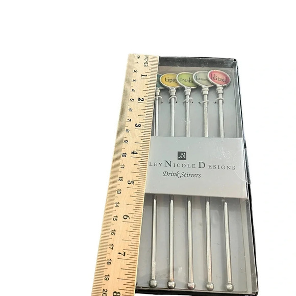 NIB Ashley Nicole Designs Six Metal Novelty Swizzle Sticks Drinking Spell Outs - Picture 2 of 4